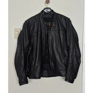 Mens XL Power Trip Leather Motorcycle Biker Jacket Quilted Blanket Lining Black